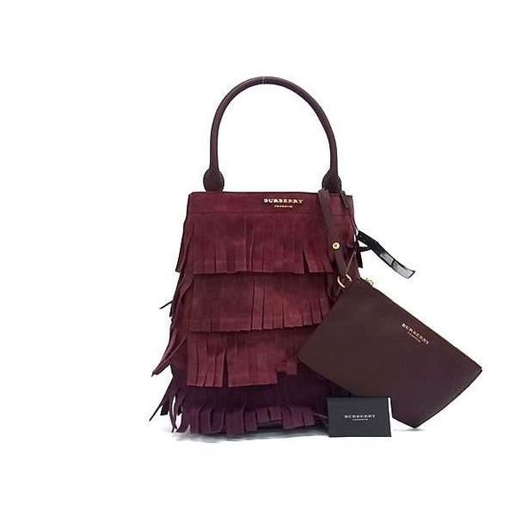 Burberry Fringe Bag Shoulder Bordeaux Suede Leather PRORSUM - Picture 1 of 9